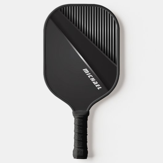 Cool Black Abstract Monogram Name ピックルボールラケット (裏面)