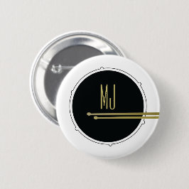 Cool Black and White Drums Rock Music Monogram 缶バッジ