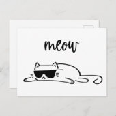 Cool black and white meow cat with sunglasses ポストカード (正面/裏面)