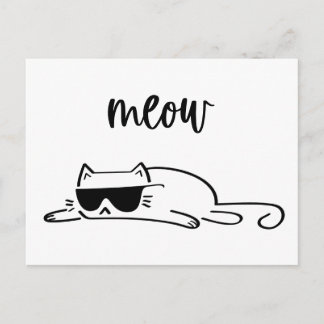 Cool black and white meow cat with sunglasses ポストカード