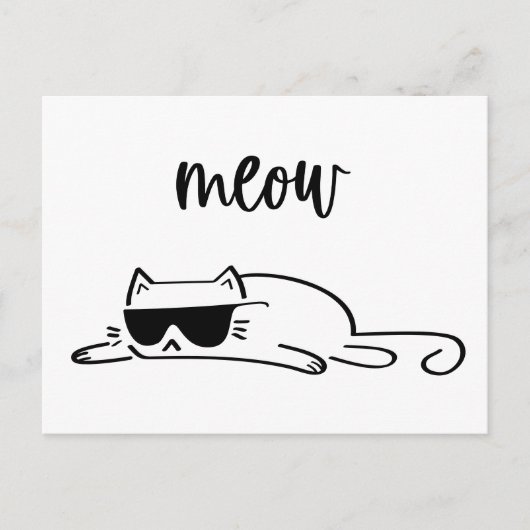 Cool black and white meow cat with sunglasses ポストカード (正面)