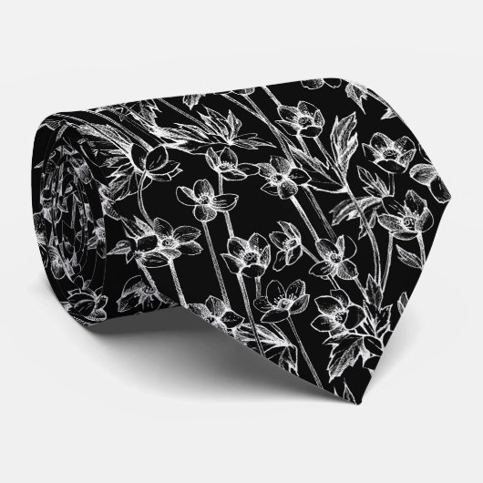 Cool Black and White Minimalist Floral ネクタイ (ロール)