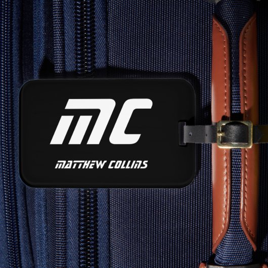 Cool Black and White Personalized Sport Monogram ラゲッジタグ (正面インサイチュ4)