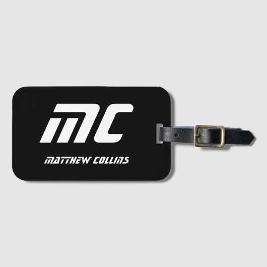 Cool Black and White Personalized Sport Monogram ラゲッジタグ (正面横)