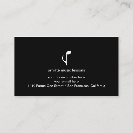 Cool Black Business Card With Music Note 名刺 (裏面)