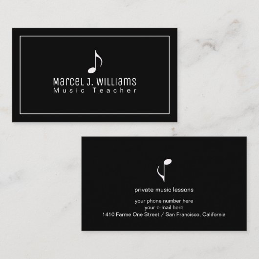 Cool Black Business Card With Music Note 名刺 (正面/裏面)
