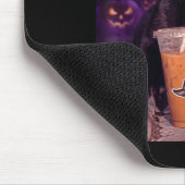 Cool black cat drinking iced coffee halloween マウスパッド (コーナー)