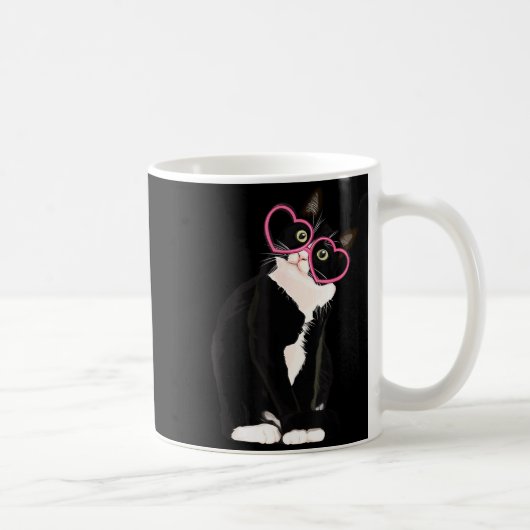 Cool Black Cat Kitten Red Heart Gles Happy Valenti コーヒーマグカップ (右)
