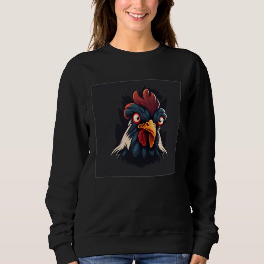 Cool Black Chicken Illustration Rooster Minimal Wo スウェットシャツ (正面)