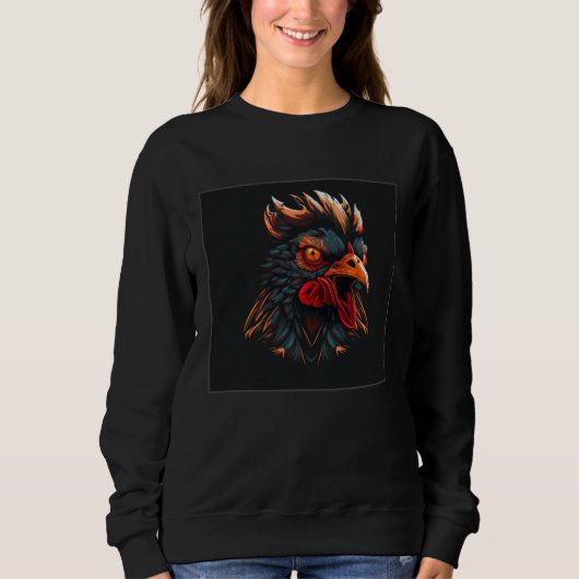 Cool Black Chicken Illustration Rooster Minimal Wo スウェットシャツ (正面)