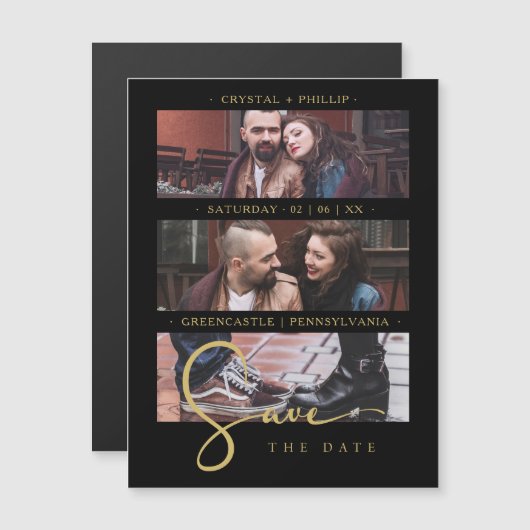 Cool Black Golden Romantic Wedding 3 Multi Photos (正面/裏面)