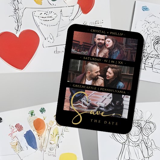 Cool Black Golden Romantic Wedding 3 Multi Photos マグネット