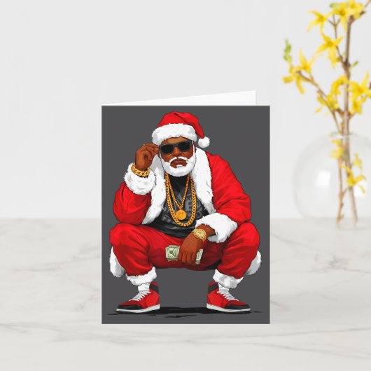 Cool Black Man Santa Claus Christmas African Ameri カード (黄色い花)