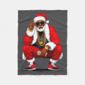 Cool Black Man Santa Claus Christmas African Ameri フリースブランケット (正面)