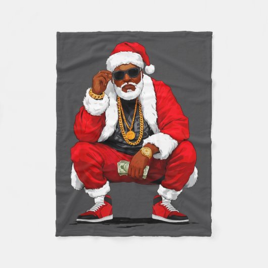 Cool Black Man Santa Claus Christmas African Ameri フリースブランケット (正面)