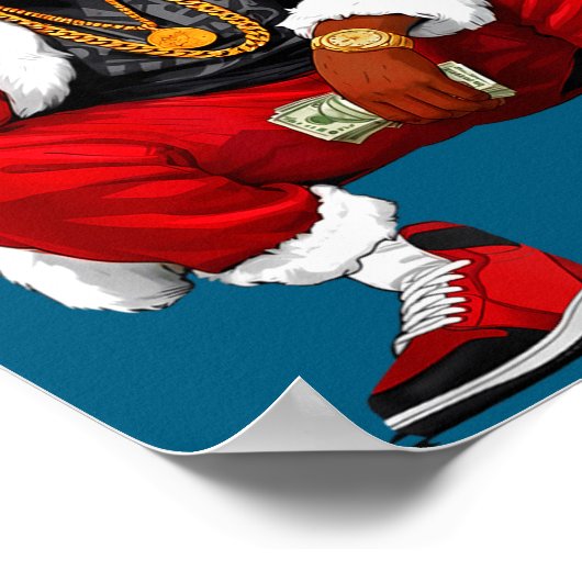 Cool Black Man Santa Claus Christmas African Ameri ポスター (角)