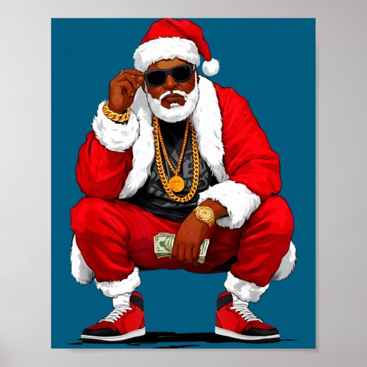Cool Black Man Santa Claus Christmas African Ameri ポスター (正面)