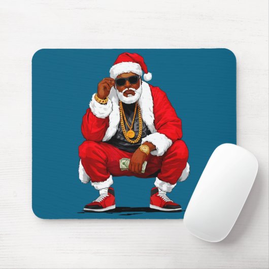 Cool Black Man Santa Claus Christmas African Ameri マウスパッド (マウス)