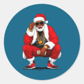 Cool Black Man Santa Claus Christmas African Ameri ラウンドシール (正面)