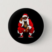 Cool Black Man Santa Claus Christmas African Ameri 缶バッジ (正面)