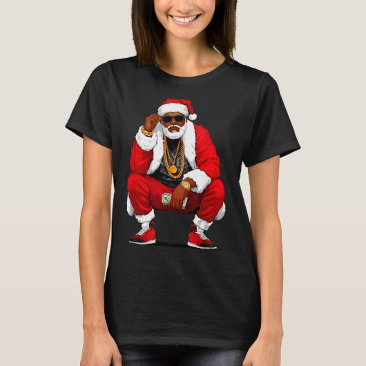 Cool Black Man Santa Claus Christmas African Ameri Tシャツ (正面)