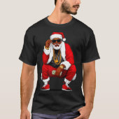Cool Black Man Santa Claus Christmas African Ameri Tシャツ (正面)