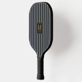 Cool Black Striped Modern Gold Initial Monogram ピックルボールラケット (左)