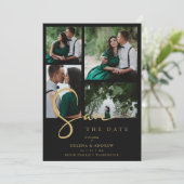 Cool Black Trend 4 Multi Photos Collage QR Wedding セーブザデート (スタンド正面)