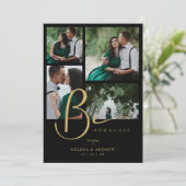 Cool Black Trendy 4 Multi Photos Collage Wedding 招待状 (スタンド正面)