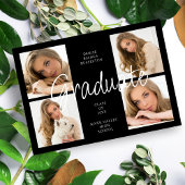 Cool Black Trendy Collage Graduate 4 Multi Photos 招待状