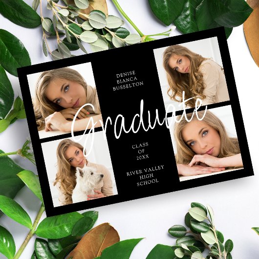 Cool Black Trendy Collage Graduate 4 Multi Photos 招待状