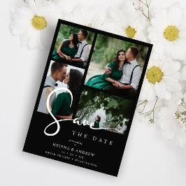 Cool Black & White Trend 4 Multi Photos Collage QR セーブザデート