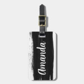 Cool black white watercolor brushstrokes monogram ラゲッジタグ (正面縦)