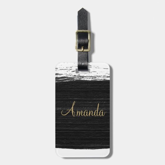 Cool black white watercolor brushstrokes monogram  ラゲッジタグ (正面縦)