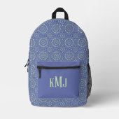 Cool Blue and Green Modern Monogram プリントバックパック (正面)