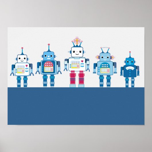 Cool Blue and Red Robots Poster ポスター (正面)