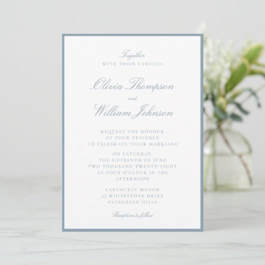 Cool Blue Framed Wedding Invitation 招待状 (スタンド正面)