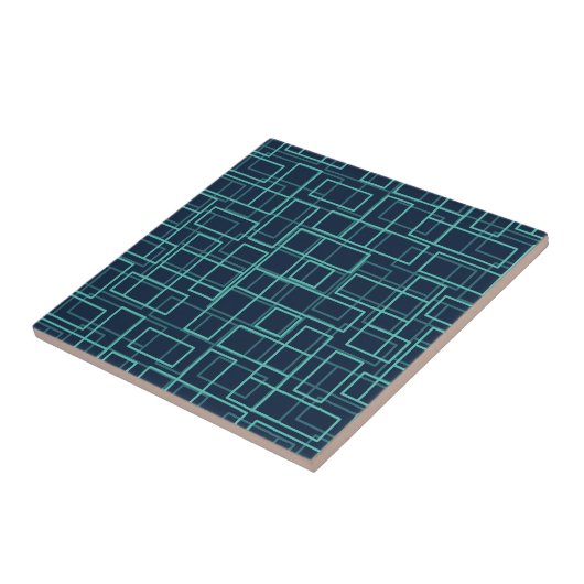 Cool Blue Geometric Grid Pattern Ceramic Tile タイル (側面)