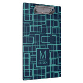 Cool Blue Geometric Grid Pattern Personalised クリップボード (右)