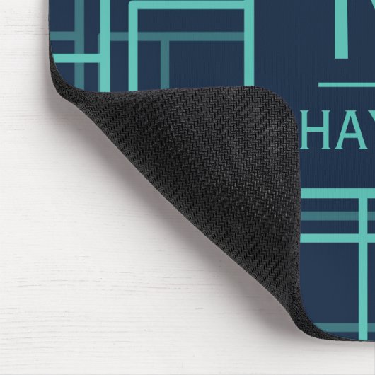 Cool Blue Geometric Grid Pattern Personalised マウスパッド (コーナー)