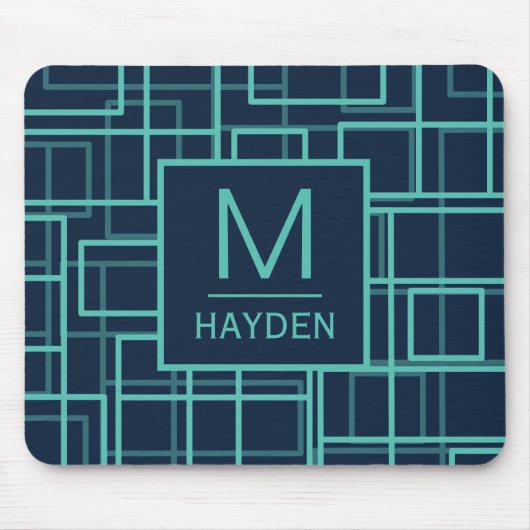 Cool Blue Geometric Grid Pattern Personalised マウスパッド (正面)