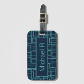 Cool Blue Geometric Grid Pattern Personalised ラゲッジタグ (正面縦)