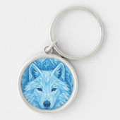 Cool Blue Geometric Wolf Low Poly Abstract Art キーホルダー (正面)