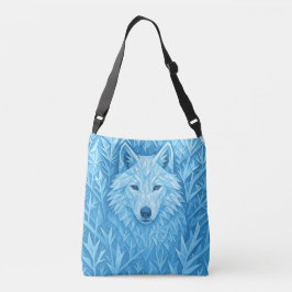 Cool Blue Geometric Wolf Low Poly Abstract Art Cro クロスボディバッグ