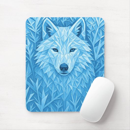 Cool Blue Geometric Wolf Low Poly Abstract Gaming マウスパッド (マウス)