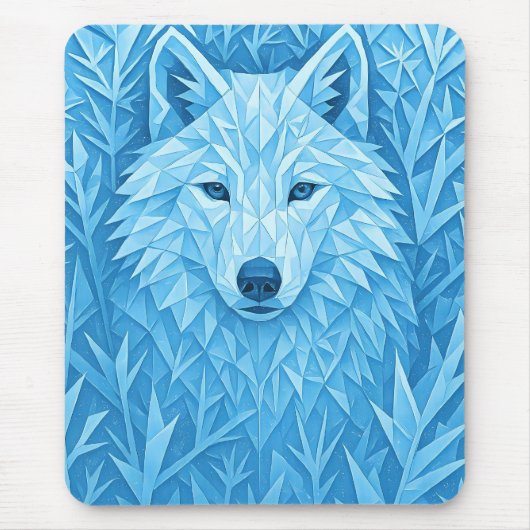 Cool Blue Geometric Wolf Low Poly Abstract Gaming マウスパッド (正面)