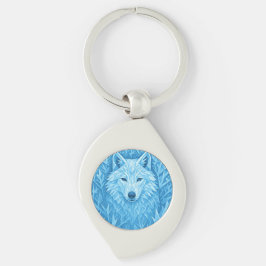 Cool Blue Geometric Wolf Low Poly Abstract Premium キーホルダー
