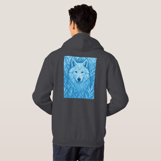 Cool Blue Geometric Wolf Low Poly Abstract Premium パーカ (裏面フル)