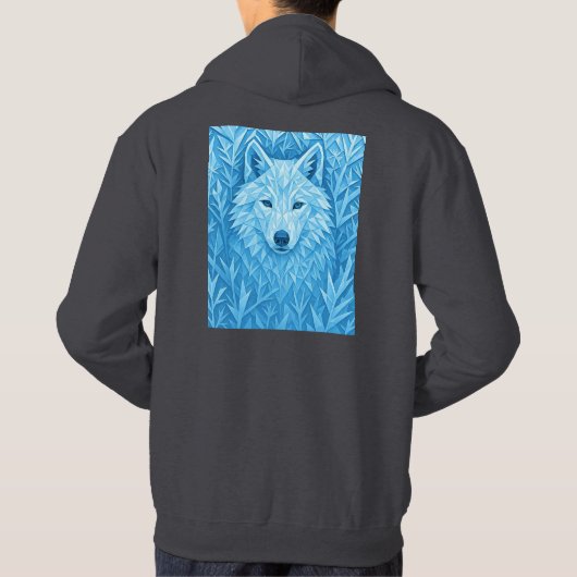 Cool Blue Geometric Wolf Low Poly Abstract Premium パーカ (裏面)