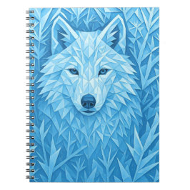 Cool Blue Geometric Wolf Low Poly Aesthetic School ノートブック